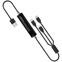Akashi 2600mAh Powerbank, 3-in-1 Kabel Micro-USB/iPhone/iPad/USB-C – Schwarz (2600 mAh), Powerbank, Schwarz