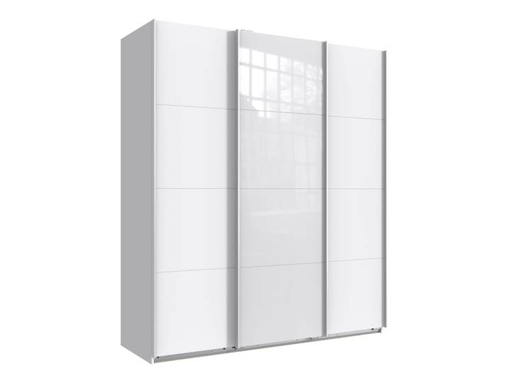 Schwebetürenschrank Kleiderschrank B180 cm H208 cm 3-türig. Weiß, 1x Tür Glas Weiß / 22514