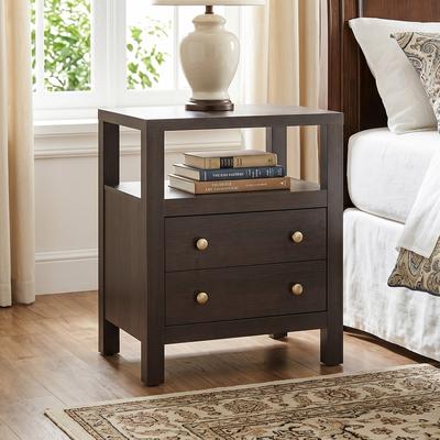 Uixe Modern Solid Wood Open Shelf Nightstand With 2 Drawers