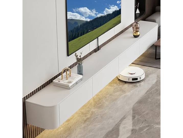 Coubird TV Schrank Hängende TV Bank weiß Modernität TV Lowboard aus Holz, Lagerung TV-Wandschrank Unterhaltung TV Media TV-Ständer für Wohnzimmer, Schlafzimmer, Büro