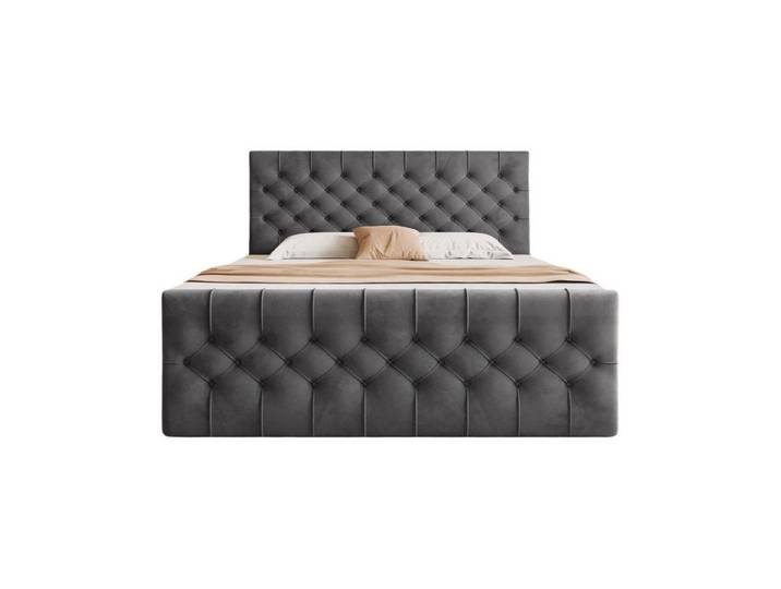 Goldstoff Boxspringbett TAURIEL mit Federkernmatratze & Topper, zwei Bettkästen (von 120 bis 200x200 cm), modernes Doppelbett aus Velvet Stoff mit edlem Kopfteil