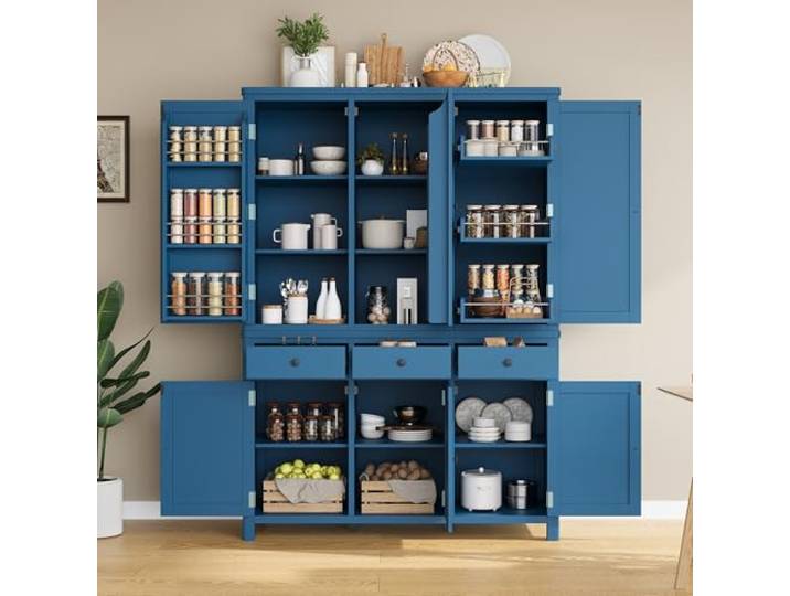 twwhyg Freistehender Bauernhaus-Küchen-/Pantry-Aufbewahrungsschrank mit Schubladen(Blue-6ds)