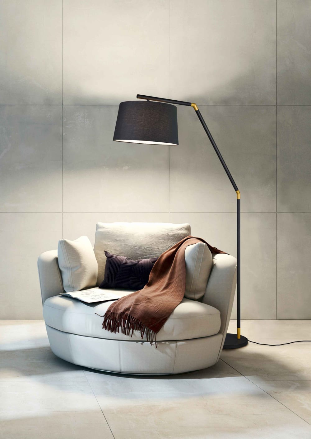 Trio Lighting Lampadaire design en métal noir Noir 40x175x105cm