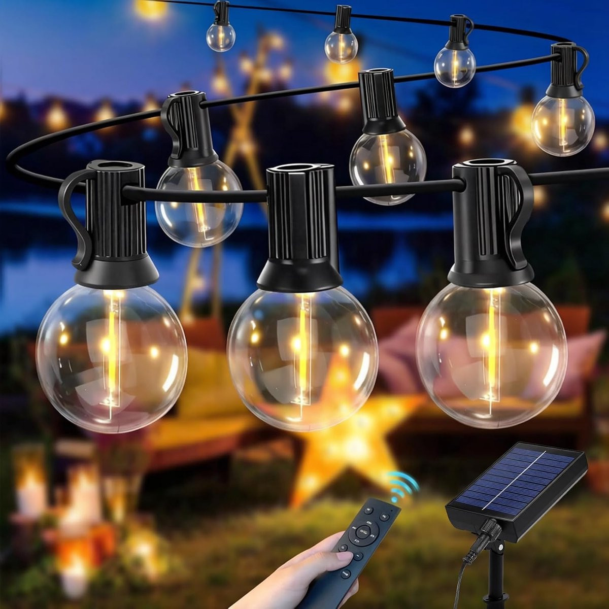 Merkloos LED-lichtsnoer voor buiten op zonne-energie met 16 meter G40 tuinlampen