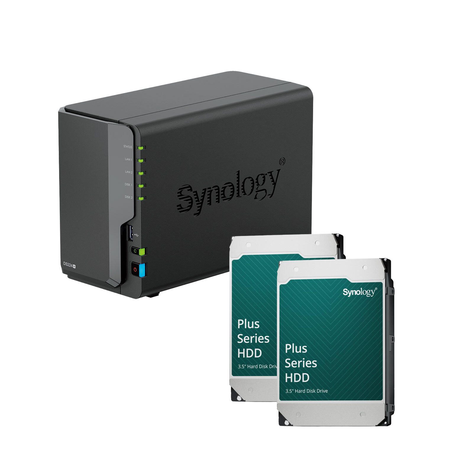 Synology DiskStation DS224+ 2 Einschübe NAS-Server Leergehäuse (DS224+) + 16TB (2x8TB) Synology Plus 3.5" SATA 6Gb/s Festplatten DS224+ + HAT3320-8T