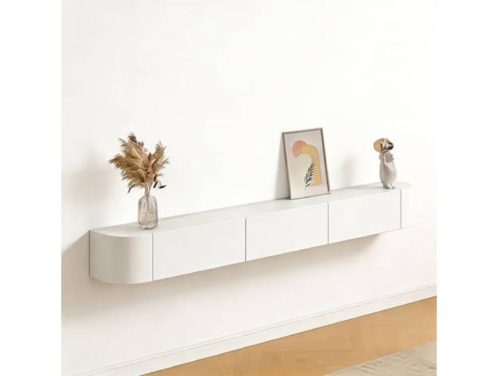 Hegisift 140cm TV Lowboard hängend，Das Ablagefach lässt Sich durch Drücken öffnen，Geeignet für Wohnzimmer, Schlafzimmer und andere Szenen（Weiß）