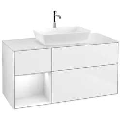 Villeroy und Boch Finion Waschtischunterschrank G821GFGF 120cm, Abdeckplatte white matt, Emotion, Regale Glossy white lacquer, Glossy white lacquer