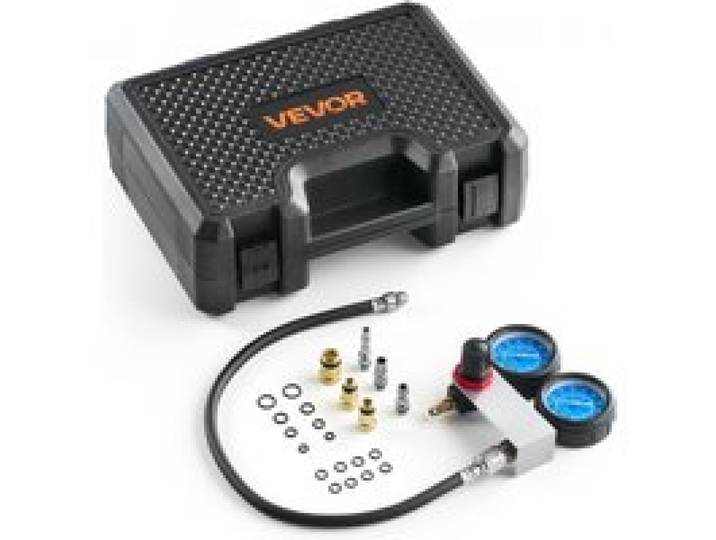 VEVOR Kfz Druckverlusttester Set 0-100 PSI Doppelmanometer Zylinder Druckprüfgerät Kompressionstester inkl 4 Adapter und Luftanschlüsse Leckratenmessgerät für Auto und Motorrad Leckratenmessung