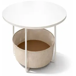 Relaxdays Runder Beistelltisch mit Korb Beige,Weiß