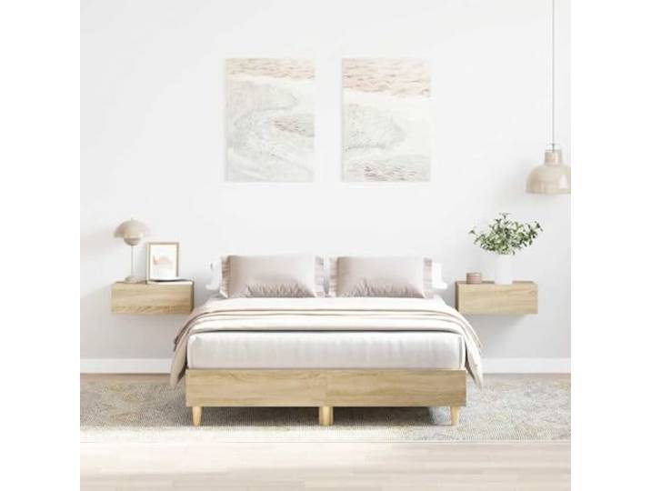 RJPLMFV Bettgestell, Holz, Ingenieurwesen, Sonoma-Eiche, 140 x 190 cm Lattenrost inklusive, robuste Füße, glatte Oberfläche, feuchtigkeitsbeständig