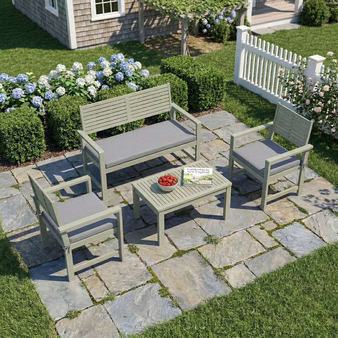 Outsunny 4 Seater Wooden Garden Furniture Set with Loveseat Grey Cushion/Grey Frame 4
