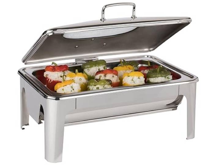 APS 12322 Chafing Dish EASY INDUCTION, Glasdeckel, Edelstahl, 9 l ausschließlich für Indukionskochplatten geeignet; Speisebehälter GN 1/1 (65 mm tief); 60 x 42 x 30 cm