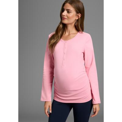 Umstandsshirt NEUN MONATE "2er Pack Stillshirts mit praktischem Ausschnitt", Damen, Gr. 36/38, rosa (rosa, weiß), Jersey, Obermaterial: 95% Baumwolle, 5% Elasthan, unifarben, Basic, Basic hüftlang, Shirts Umstandsshirt, 2er Pack Umstands-Shirt für...