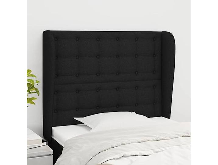 KTHLBRH Kopfteil mit schwarzem Ohr, aus klassischem Stoff, elegantes Design, komplett aus strapazierfähigem Material, atmungsaktiv, Beine aus massivem Lärchenholz, robust und stabil