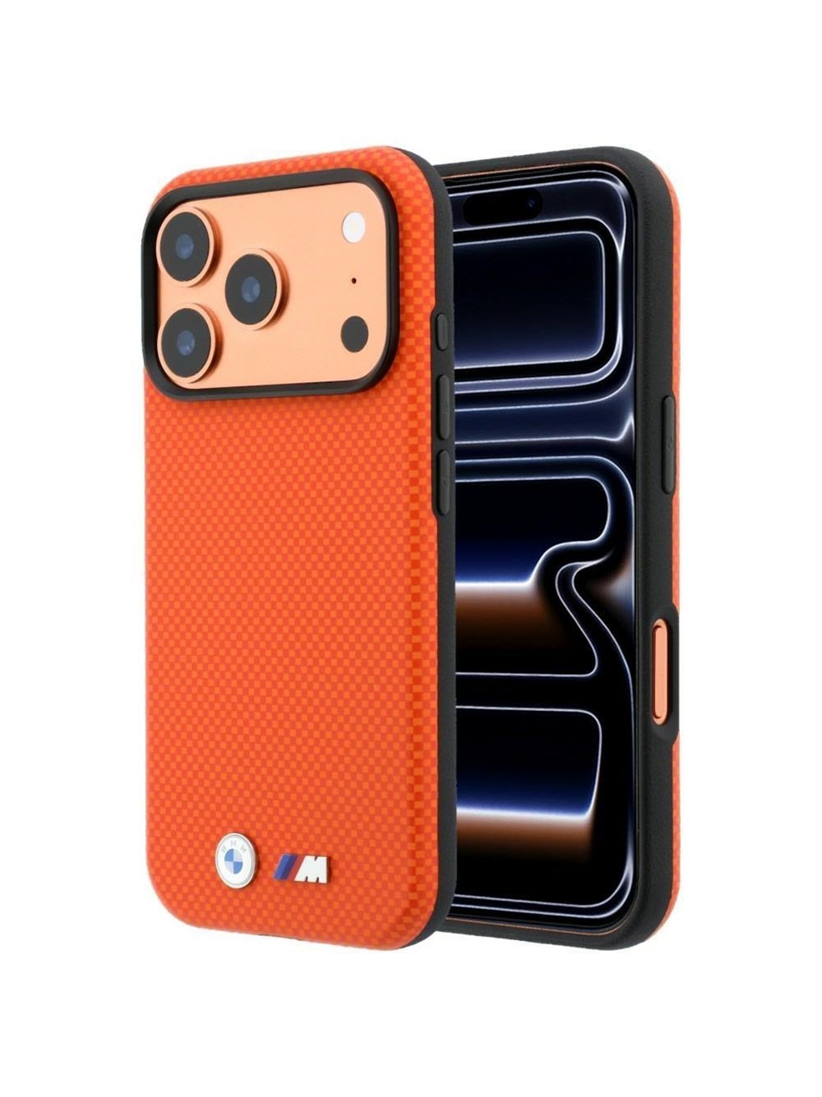 BMW M Quadrille Kevlar Metal Logo MagSafe Case for iPhone 17 Pro / 18 Pro - Orange