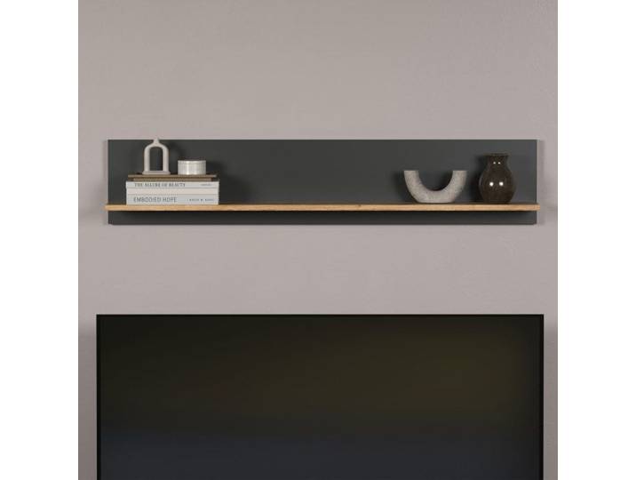 Etagère murale 150x18x25 cm décor chêne et anthracite - LIAM