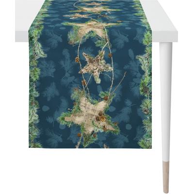 Tischläufer APELT "9531 WINTERWELT, Weihnachtsdeko, Weihnachten", bunt (blau, grün, bunt), B:46cm L:140cm, Baumwolle, Tischdecken, Digitaldruck