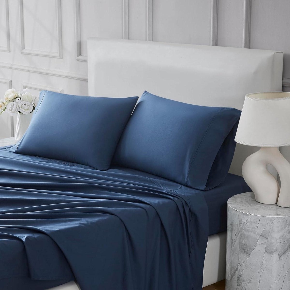 Laken Set Percal Beddengoed Marineblauw Queen Maat