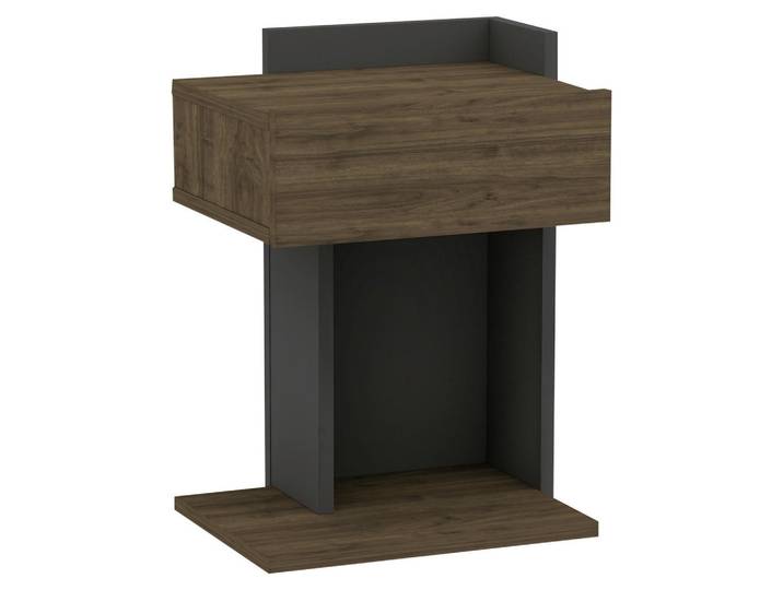 Livetastic Nachtschrank, Anthrazit, Walnuss, 41.4x55x33.2 cm, Schlafzimmer, Nachttische