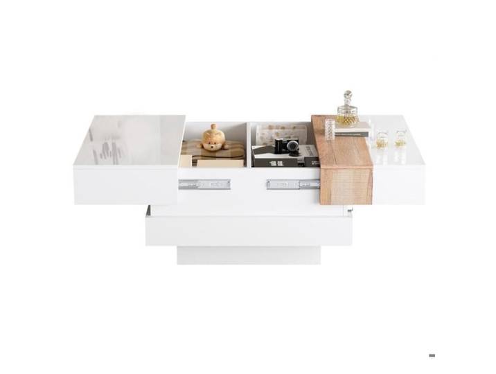 Table basse-avec Plateau Extensible-D'appoint-Table Basse carrée avec Rangement caché et cloisons-Blanc + Couleur Primaire