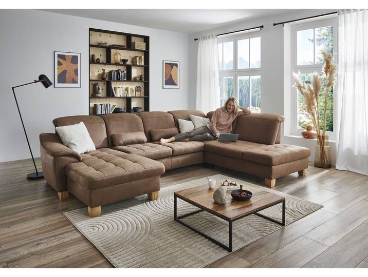 Wohnlandschaft DIE PLANBAR PP-LA23145 U-Form , braun (tabac), B:341cm H:88cm T:243cm, 100% Polyester, Sofas, Wohnlandschaft, inkl. Kopfpolsterverstellung, Federkernpolsterung
