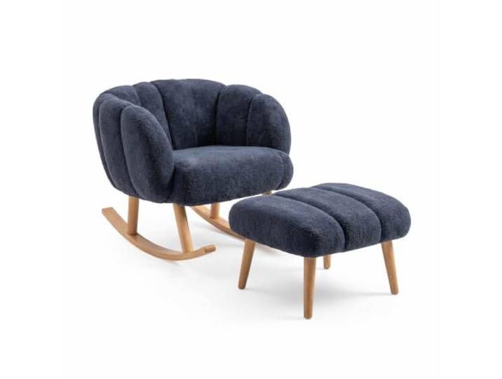 Hanah Home Stylish Wing Chair & Pouffe Set (2 Pieces), Anthracite, 100% Wellssoft Fabric 18mm Melamine Board, Elegant & Cozy Design
