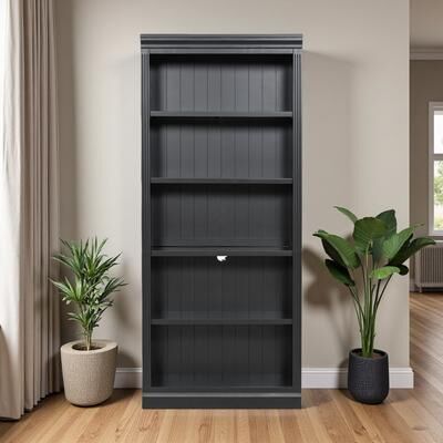 ZWYO HOSIMU "83.4""H Wood Bookcase with LED Light Strip, 5-Tier Adjustable Shelves, Storage Organizer for Books/CDs/Movies, Free-Standing"