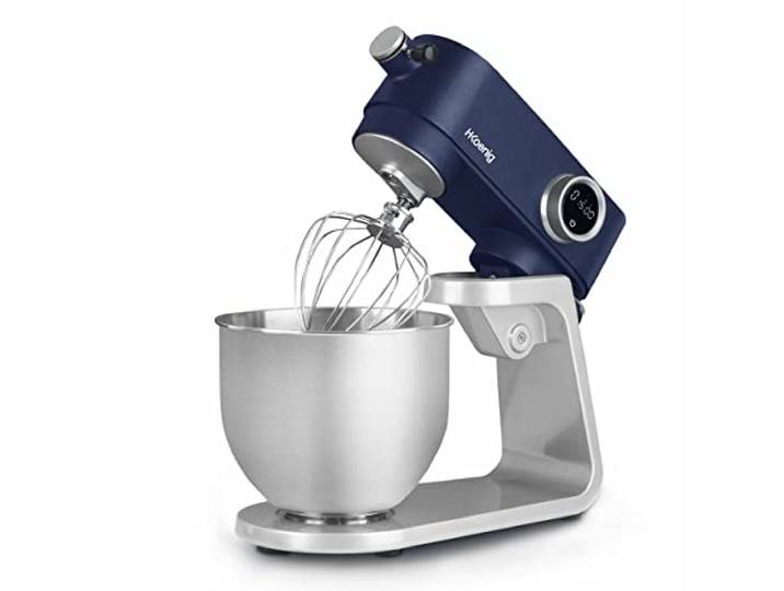 H.Koenig Professionelle Multifunktionale Küchenmaschine 5L KM126 Edelstahl matt blau Leistungsstarke 800W, Küchenmaschine mit 8 Gängen, Schneebesen, Mixer, Knethaken, Spritzschutz, Knetmaschine