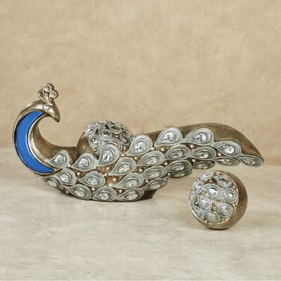 Touch of Class Feathered Splendor Peacock Bowl with Orbs Blue Set of Three, Set of Three, Blue