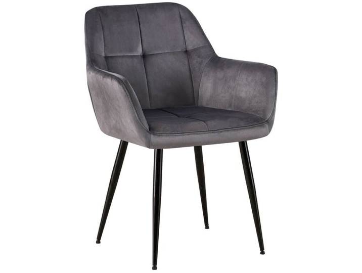 Chaise de salle a manger bureau salle d attente couture decorative assise en velours gris pieds en metal noir 10_0001901