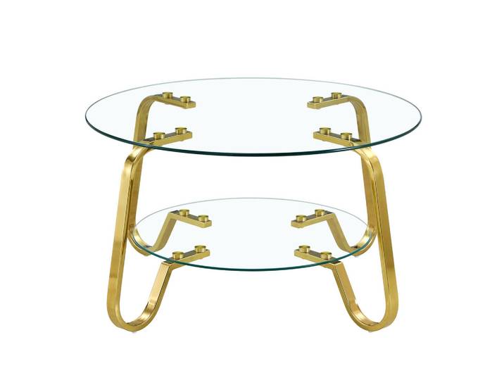 Evryae Couchtisch mit Zweistufiger Glasablage Goldener Metallrahmen Elegantes Wohnzimmerdesign Gold 80 X 40 X 45 Cm, Goldfarben, Metall, Glas, 80x45x80 cm, Wohnzimmer, Wohnzimmertische, Couchtische