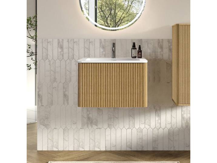 Bladez – Meuble-lavabo mural – Vasque en céramique intégrée avec tiroirs – 61 x 46 5 x 37 cm – Blanc