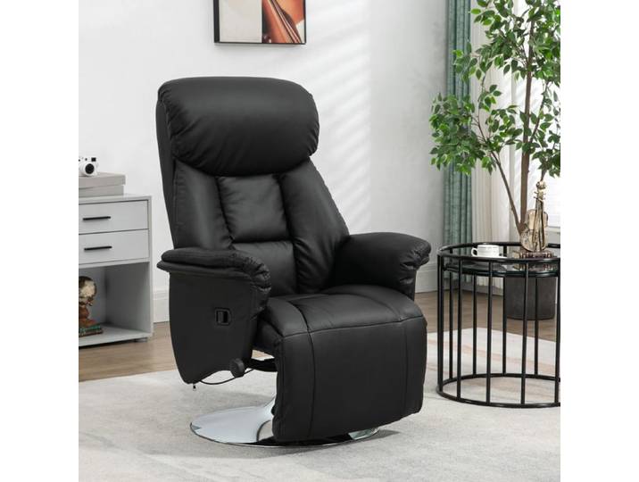 Fauteuil de relaxation inclinable pivotant repose-pied réglable jusqu'à 150 kg pour salon chambre home cinéma noir