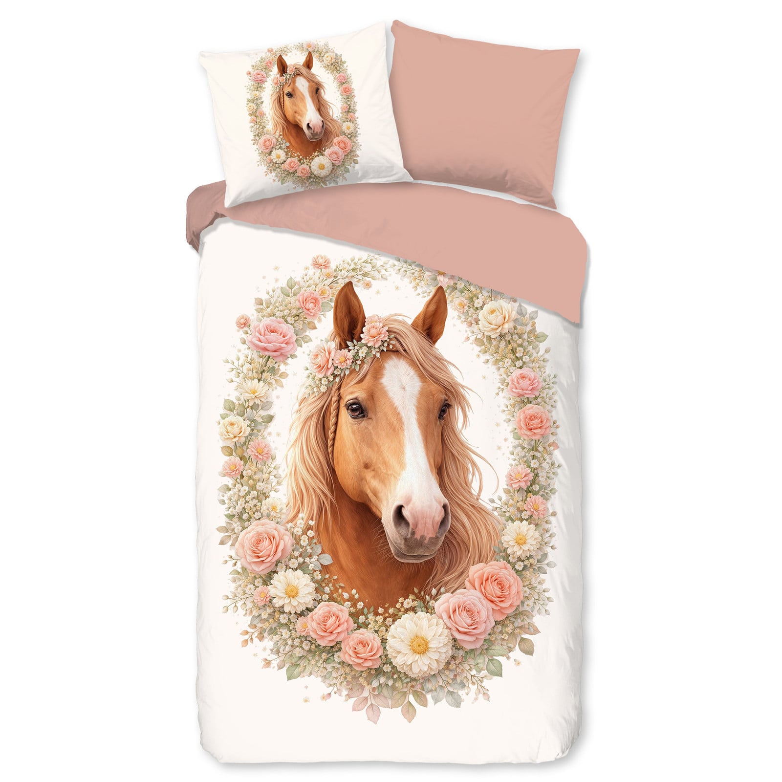 Pure Kinderdekbedovertrek Kransje Beige/Roze/Wit - 140 x 200/220 cm - Microvezel