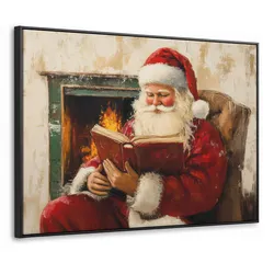 LEINWAND Bilder mit Rahmen - Weihnachten - Weihnachtsmann - Winter - Open Fireside - 70x50