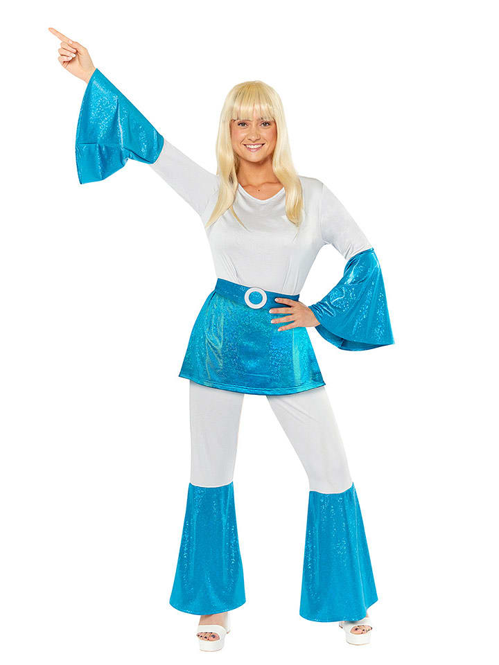 amscan 3tlg. Kostüm "Mamma Mia Disco-Tänzerin" in Weiß/ Blau - L