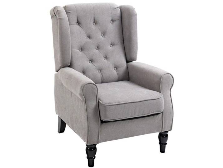 Fauteuil à oreilles - 74x86x102 cm - Polyester gris - Pieds en bois - Capitonnage élégant - Confort maximal