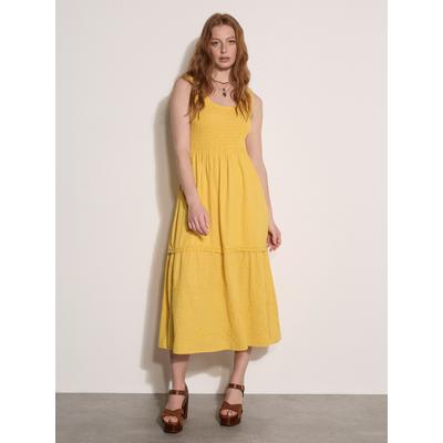 Maxikleid APRICOT "Besticktes, gestuftes Maxikleid", Damen, Gr. M (38), N-Gr, gelb, gewebt, Obermaterial: 100% Baumwolle CO., geblümt, Modern, Kleider Maxikleid, mit Blumenmuster