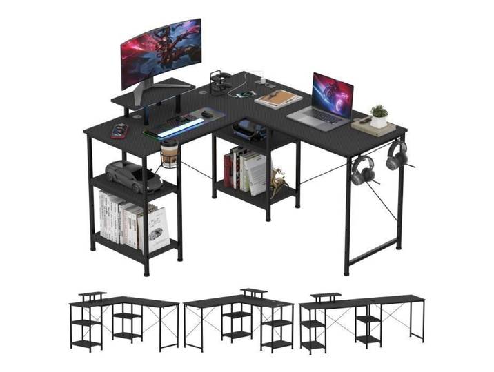 VIVOLILV Bureau Gamer Bureau D'ordinateur en Forme de L 210x 50 cm Bureau d'angle Gaming avec Crochet pour Casque