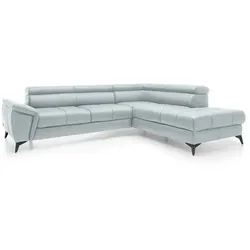 Ecksofa Mocca Leder Blau Hellblau