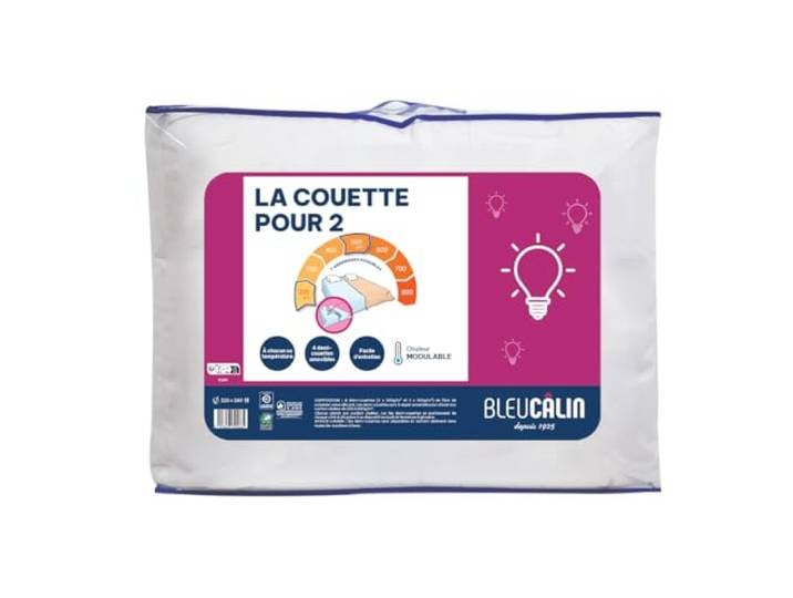 Bleu Calin Couette Chaude Modulable 2 personnes\, Couette Spécial Couples\, 4 demi-couettes superposables\, Microfibre\, Blanc\, 240 x 260 cm