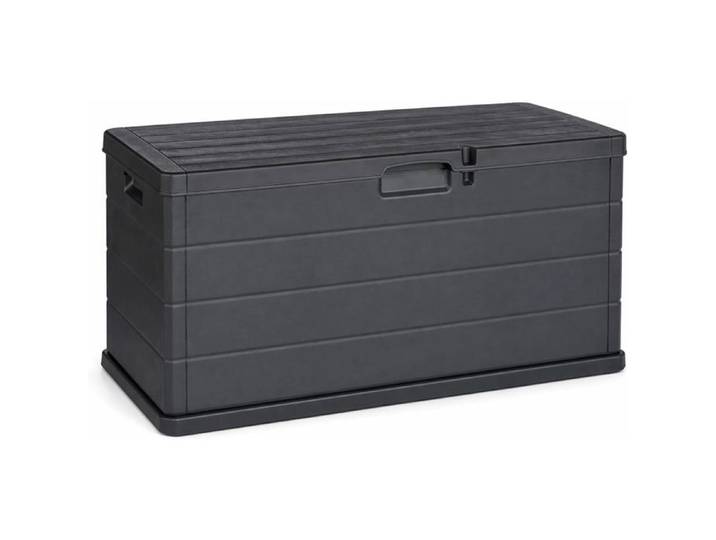 Coffre Extérieur 340L Résine Anthracite Effet Bois - Malle Jardin Étanche 118x59x57 cm - Grand Espace de Stockage