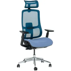 Carmen SALTO Chefsessel XXL mit Netzrücken, Kopfstütze, 3D-Armlehnen und Alu-Fußkreuz – Blau
