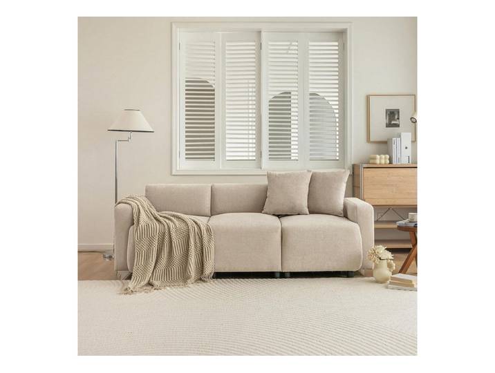 LuxusKollektion 3-Sitzer 3 Sitzer Sofa 211cm Chenille 2 Wurfkissen Beige 3-sitzer-sofa