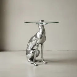 KADIMA DESIGN Windhund Skulptur Deko Beistelltisch, Aluminium/Glas - Handgefertigt, Einzigartig