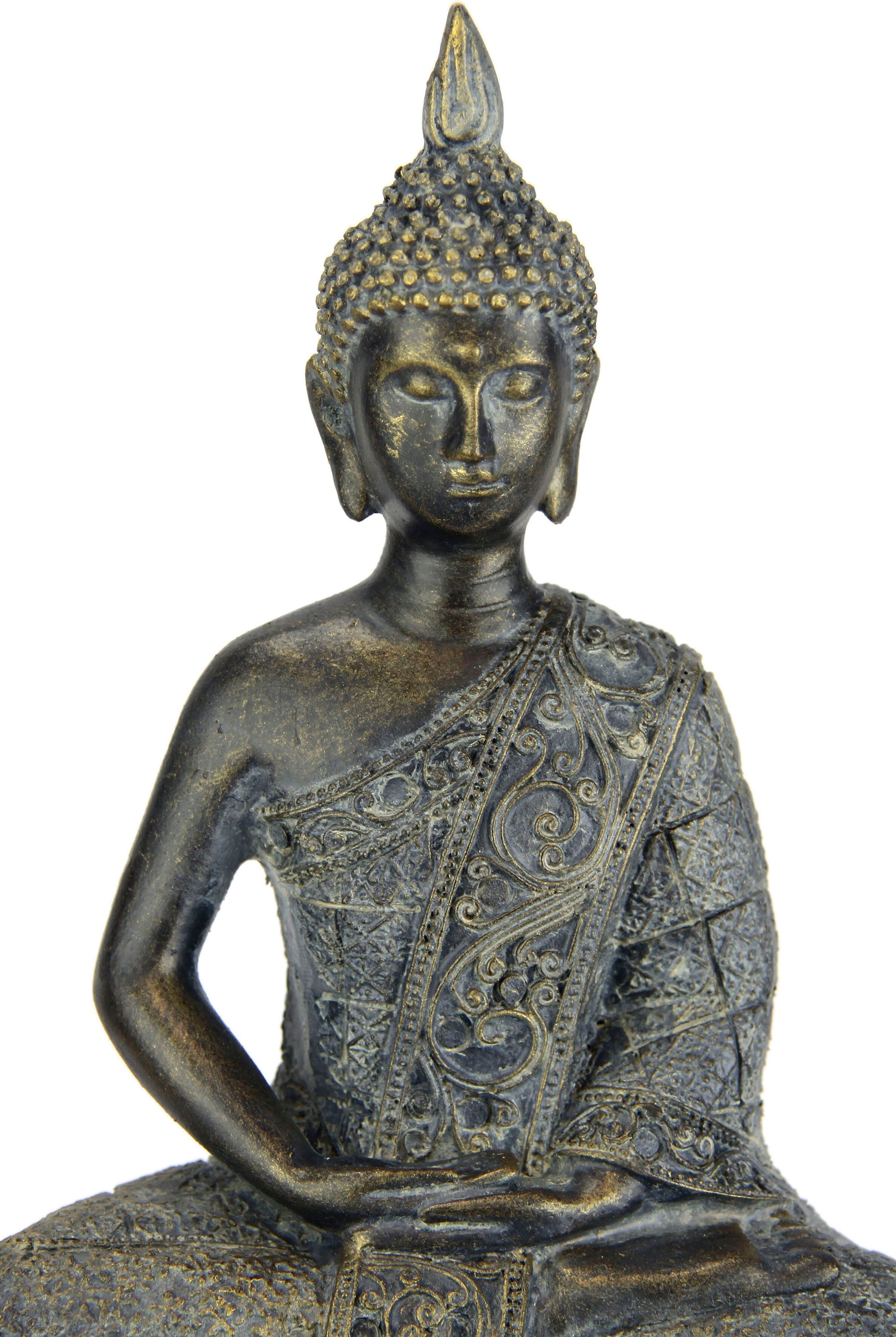 Dekofigur I.GE.A. "Buddha Figur sitzend meditierend Statue Figuren Skulptur", braun (braun, grau), B:15cm H:20cm, Polyresin, Dekofiguren, Dekofigur, Garten-Figur Wohnaccessoire braun, grau B/H/T: 15cm x 20cm