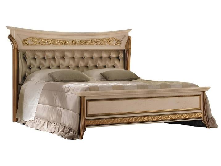JVmoebel Polsterbett Designer Polsterbett in Beige mit goldenen Füßen im Art-déco-Stil, Made in Europa