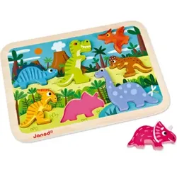 JANOD Holzfiguren-Puzzle Dinosaurier – Lernspiel zur Förderung von Motorik und Fantasie, ab 18 Monaten