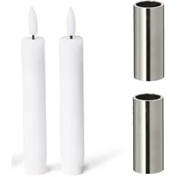2er-Set Kerzenständer magnetisch Stabkerzen Tafelkerzen Silber 2 ,5x5cm mit Premium LED Kerzen Flammenlos Echtwachs Adventskranzkerzenhalter Candle Holder weihnachtliche Tischdekoration