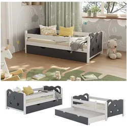 VitaliSpa Kinderbett Einzelbett Juniorbett Jessica Weiß Grau 140x70 cm modern Kinderzimmer Bett Bettschublade Rausfallschutz